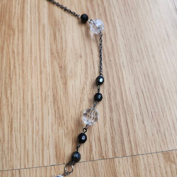 Black White Acrylic Geometric Bead Necklace Clear Crystal Gunmetal Statement - Picture 4 of 8